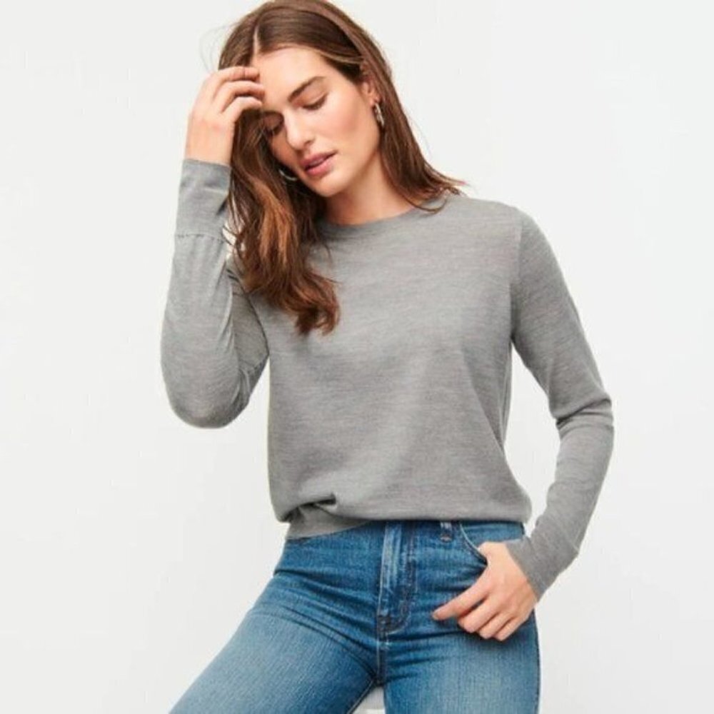 J. Crew Heather Gray Lightweight Merino Wool Cotton Knit Long Sleeve Sweater XS